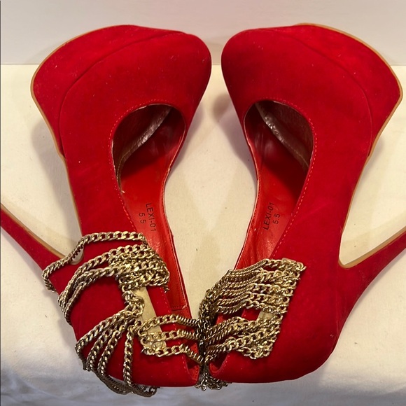 Red Stiletto Heels with Metallic Detail - Picture 8 of 12